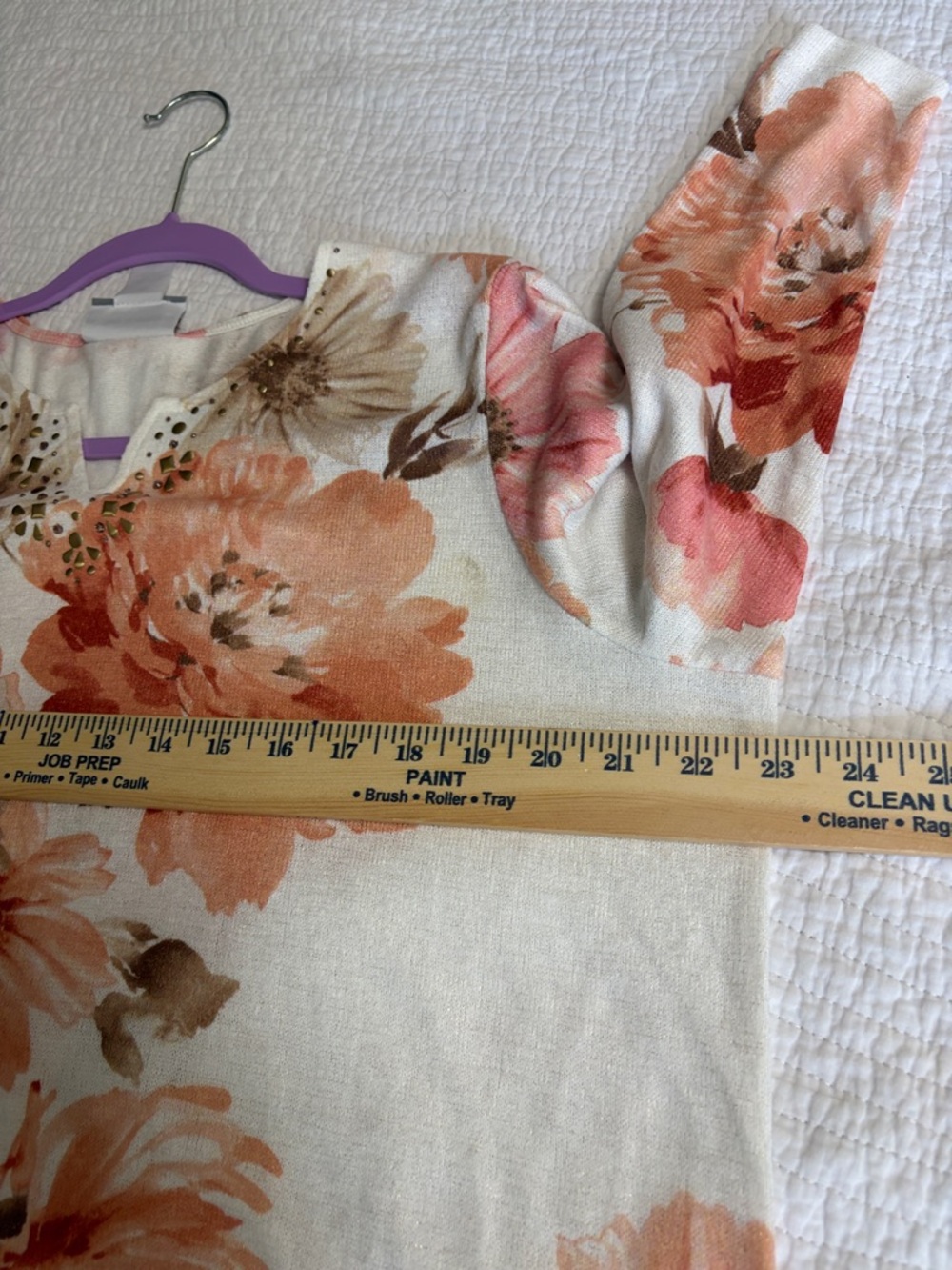 Alfred‎ Dunner Peach Floral Studded V-Neck 3/4 Sleeve Top Size PL - Picture 9 of 10